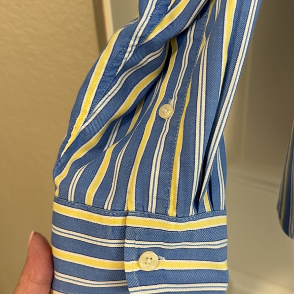 Men’s L/S Ċhaps Button down in XXL Tall. Blue/yellow stripe. Front pocket. - Picture 3 of 8